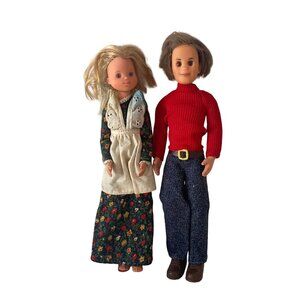 Mattel SUNSHINE FAMILY 1973  MOM DAD Dolls Green Floral Dress Red Top ~9.Vintage